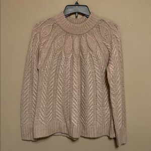 Tuckernuck Women Ecru Royal Peacock Pattern Wool Cable Knit Sweater XS Luxury